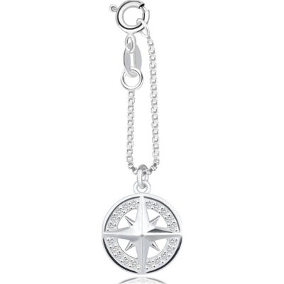 Šperky Eshop Stříbrný 925 přívěsek na náramek kompas, zirkonový obrys kruhu krátký řetízek R24.17