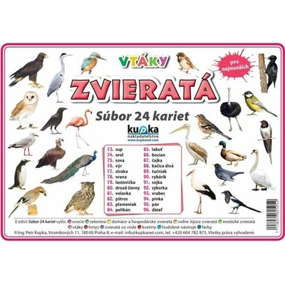 Súbor 24 kariet - Zvieratá vtáky