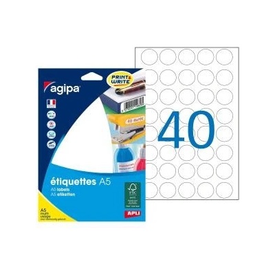 Etikety kruhové 24mm Agipa A5 biele