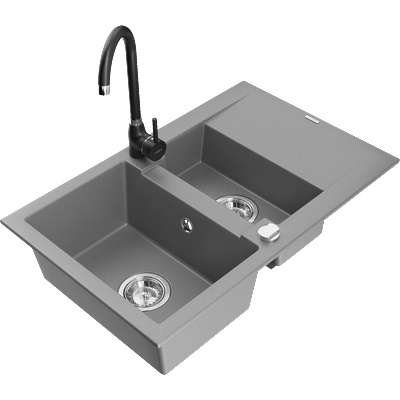 Mexen Gaspar гранитна мивка с 1, 5 камери с отцедник и кухненски смесител Telma, сива - 6507-71-670200-70 (6507-71-670200-70)