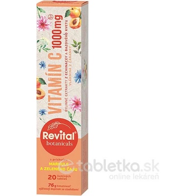 Revital Botanicals Vitamín C 1000 mg s bylinnými extraktmi s príchuťou marhule a zeleného čaju 20 šumivých tabliet