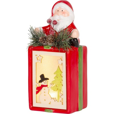 MagicHome Dekorácia Vianoce Darček so santom LED terakota závesný 9x8x17,7 cm