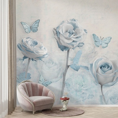 Фототапет Рози в синьо и сиво