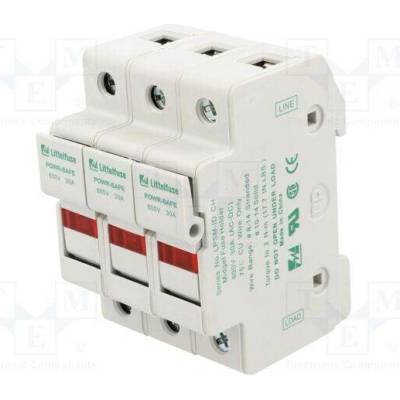 LITTELFUSE LPSM0003ZXID Zásuvka; 10x38mm; na přípojnici DIN; 30A; 600V; Póly: 3; bilá