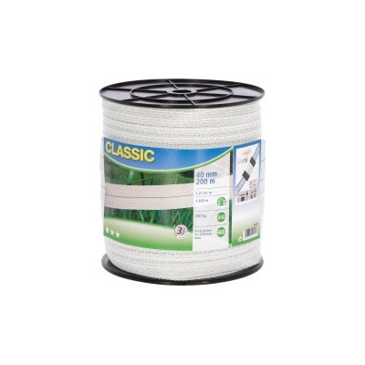 Ohradníková páska Classic 200 m, 40 mm, biela, 9×0,2 + 4×0,3 Niro