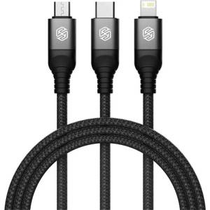 Nillkin SWIFT PRO кабел за данни 3в1 USB - Type-C/мощна мълния/microUSB, 150 см, ЧЕРЕН GP-155029 (GP-155029)