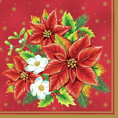 MAKI SLGW 001301 Poinsettia Bouquet Red servítky 33x33cm 3V 20ks