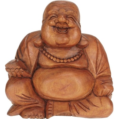 Soška Hotei Happy buddha dřevo 20 cm sedící