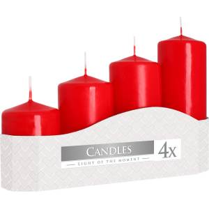 BISPOL Pillar candle red 4 pcs 150/135/170/200 g