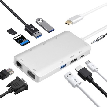 Helos Хъб Helos, USB-C 3.1 към HDMI/VGA/USB/LAN/AUDIO/SD, ПРЕМИУМ (304265)