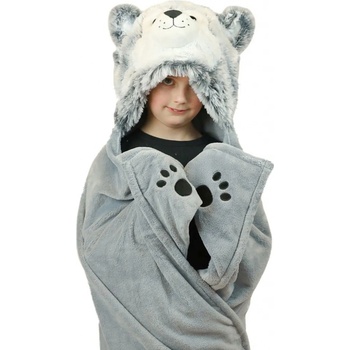 Cozy Noxxiez Husky hrejivá deka s kapucňou so zvieratkom a labkovými vreckami