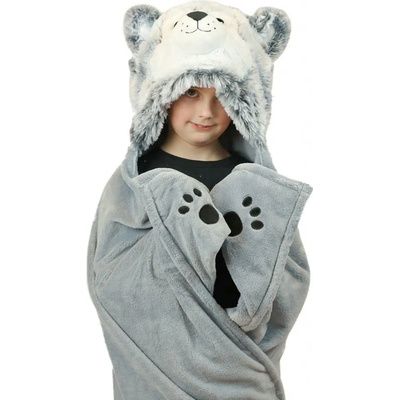 Cozy Noxxiez Husky hrejivá deka s kapucňou so zvieratkom a labkovými vreckami