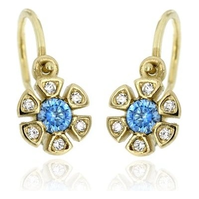 Zlatnictví U Kostela zlaté dětské náušnice modré kytičky 817žm