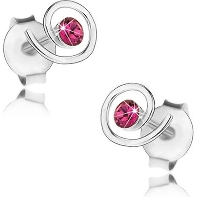 Šperky eshop stříbrné náušnice lesklá spirála fuchsiový krystalek Swarovski PC13.14