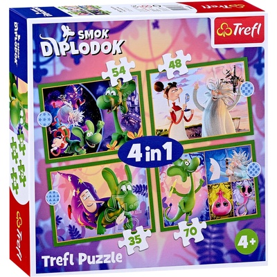 Trefl Пъзел Trefl 4 в 1 - Светът на динозавърчето Диплодок (34663)