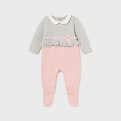 Mayoral Трикотажно двуцветно боди за бебе момиче Mayoral в сиво и бледо розово