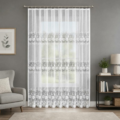 Dekorační žakárová záclona na žabky DEMETRIA LONG bílá 300x250 cm (cena za 1 kus dlouhé záclony) MyBestHome