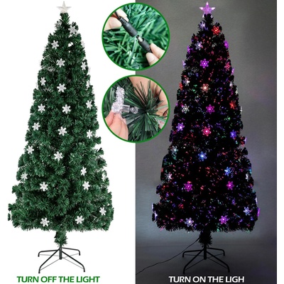 ANYSUN Коледна елха 210 см. със светещи звезди и фиброоптични влакна многоцветна anysun