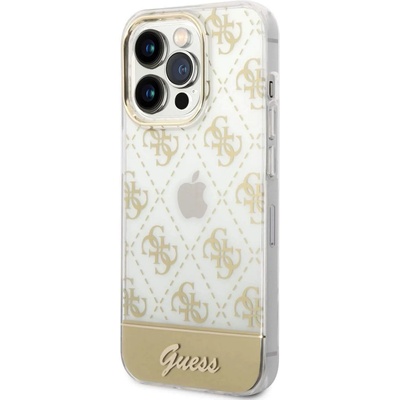 GUESS Peony Glitter Script Logo Case - дизайнерски кейс с висока защита за iPhone 14 Pro (златист)