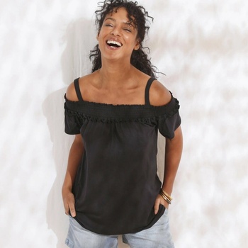 Blancheporte Jednofarebné tričko s odhalenými placami a žabkovaním čierna