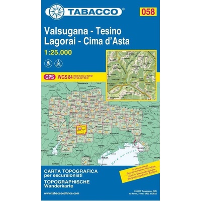 Valsugana, Tesino, Lagorai, Cima d´Asta - turistická mapa Tabacco 058