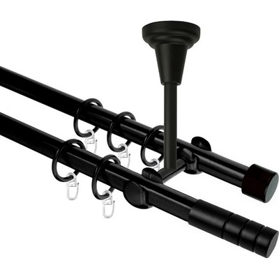 OK-GarnýžeCZ Garnýž kovová dvouřadá 19mm Techno černá 420 cm do stropu / kroužky s háčkem