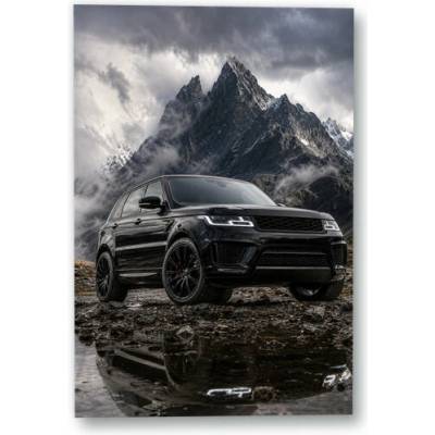 Plakát – Černé SUV před horskými štíty 90 × 135 cm Bez rámu Ne Bez rámu