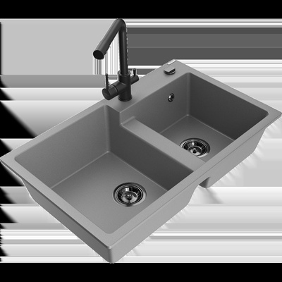 Tomas двоен гранитен кухненски мивка с батерия Duero, сив - 6516-71-671600-70-B (6516-71-671600-70-B)