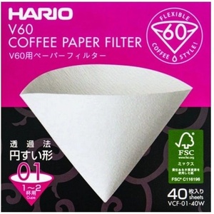 HARIO Хартиени филтри Hario V60-01 40 бр. , бели (VCF-01-40W)