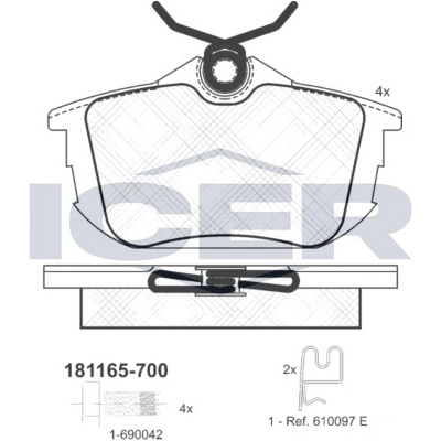 Sada brzdových platničiek kotúčovej brzdy ICER 181165-700