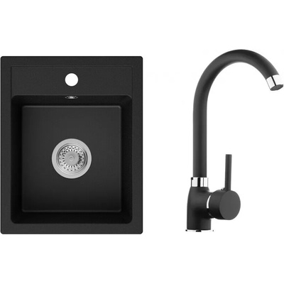 Черна Гранитна мивка за кухня Рига 40 Смесител модел 5010 Черен