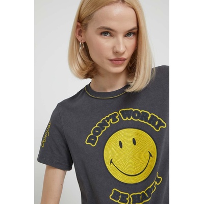 Desigual Тениска Desigual MORE SMILEY в сиво (24SWTKAL)
