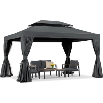 Garden Point Градински павилион с мрежа против комари и завеси Valencia 3x4 антрацит Garden Point (GAP1139)