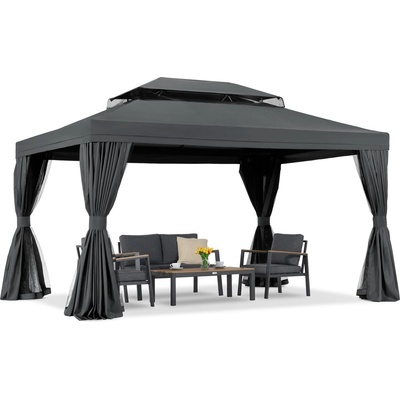 Garden Point Градински павилион с мрежа против комари и завеси Valencia 3x4 антрацит Garden Point (GAP1139)