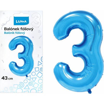 LUMA Balónek foliový č.3 MODRÝ 43 cm