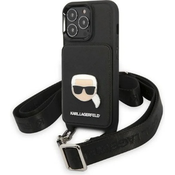 KARL LAGERFELD Кейс Karl Lagerfeld KLHCP13LSAKHPK за iPhone 13 Pro / 13 6.1"", твърд, черен / черен, Saffiano Metal Karl Head (KF001333-0)