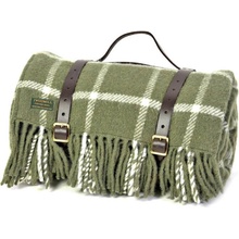 Tweedmill Pikniková vlněná deka Polo Check Olive kožené popruhy 183x150cm