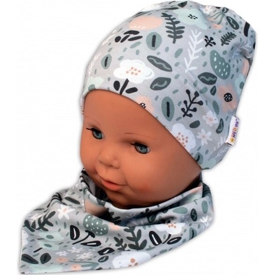 Baby Nellys Dvouvrstvá čepice + šátek Palouček mátová