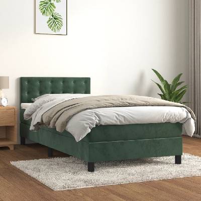 vidaXL 3141514 Boxspring postel s matrací samet / barva Tmavě zelená