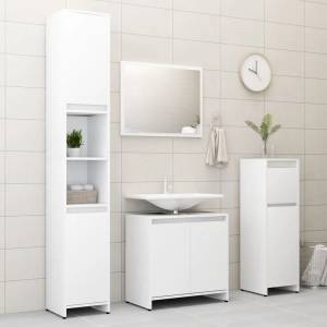 vidaXL Комплект мебели за баня от 4 части, бял, инженерно дърво (3056889)