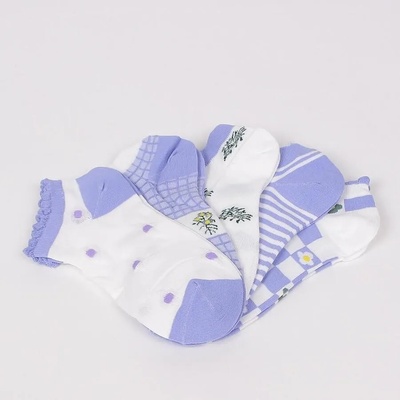 Комплект дамски чорапи в синьо и бяло с цветя - 5 чифта