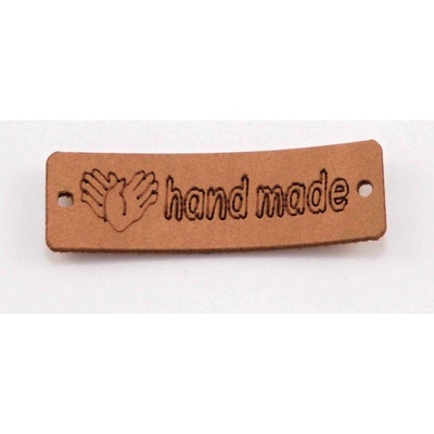 Našívacia kožená štítok Handmade - béžová - rozmer 3,5 x 1 cm