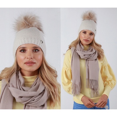 Fashionweek dámská zimní čepice s bambulí flísová podšívka ZIZI-V12 béžový