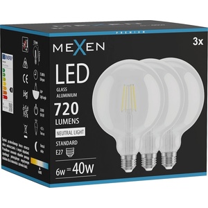 Mexen Vintis 3x LED крушка с нажежаема жичка E27, G125, 6W, Неутрална - 4000K, 720 lm, (L158-E27-0640-00x03)