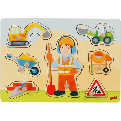 Goki Дървен пъзел с дръжки Goki - Строител (57406)