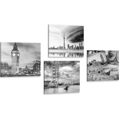 Set obrazů tajuplná města v černobílém provedení - 4x 40x40