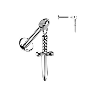 Šperky4U Piercing do ucha labreta dýka TITAN, 1,2 x 6 mm TIT1640-1206