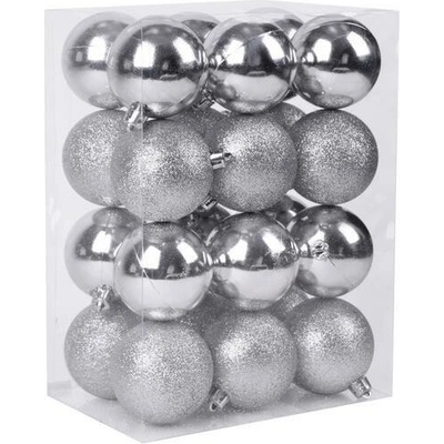 MagicHome Baňky Vánocce 24 ks stříbrné mix 6 cm