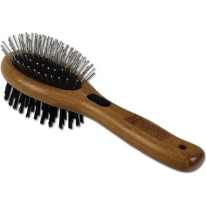 Bamboo Groom Brush Oval with Bristles & Stainless Steel Pins - бамбукова четка, овална, с игилички и косъм, за малки и средни породи, BGCOMBO