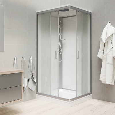 Mereo Sprchové boxy - Sprchový box 90x90 cm, so strieškou, satin/biela/sklo Point CK34122KMSW